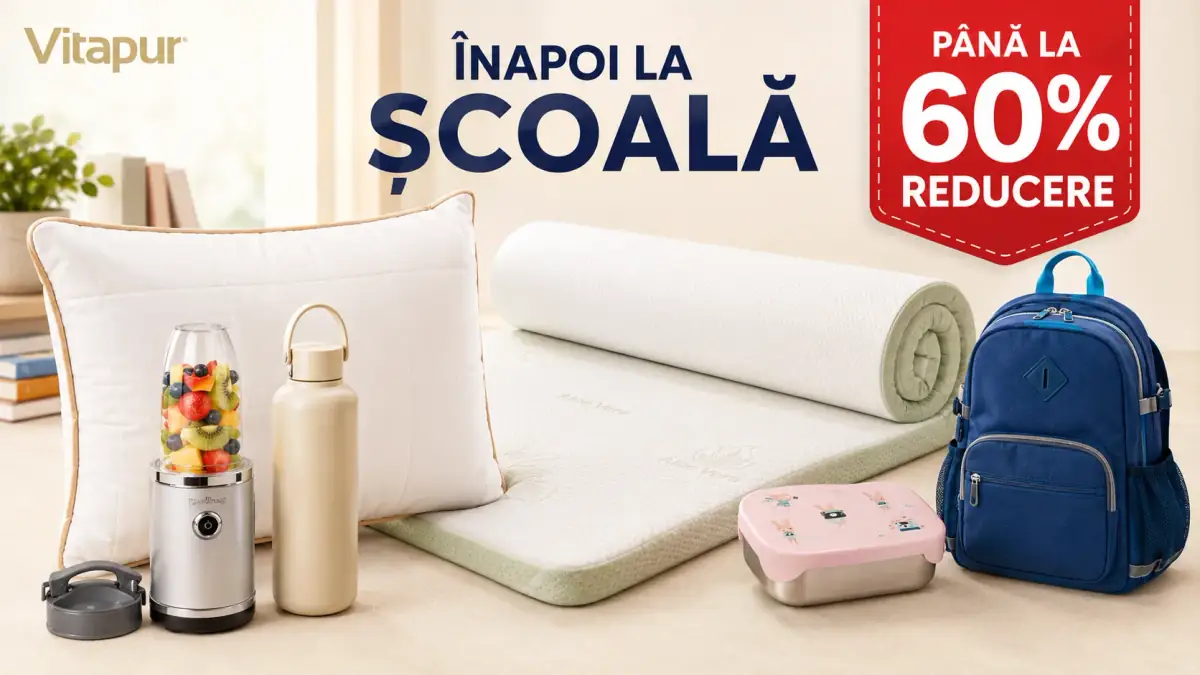 Promotie pana la 60% la Vitapur la Ghiozdane, perne, toppere si multe altele