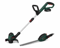 Trimmer de iarbă și foarfecă electrică pentru gard viu Bosch, cu acumulator, prezentate pe fundal alb.
