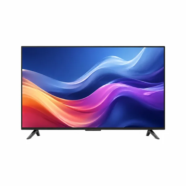 Televizor Smart modern cu ecran plat și ramă subțire, prezentat frontal pe fundal alb