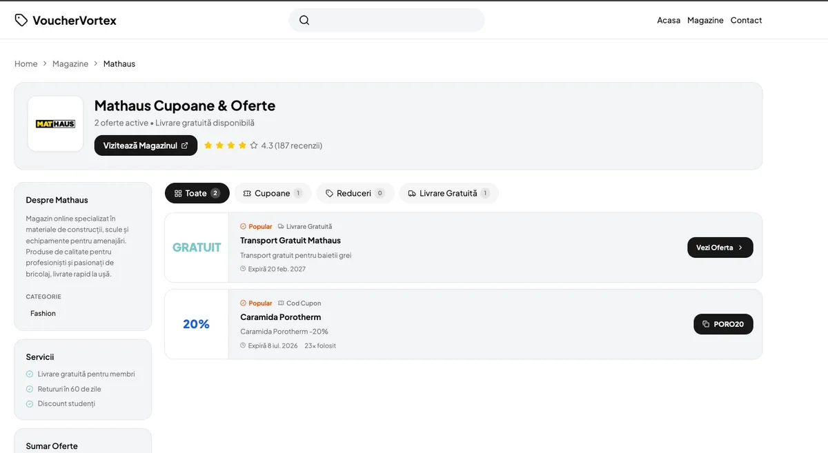 Pagina de magazin din perioada în care site-ul era doar de cupoane