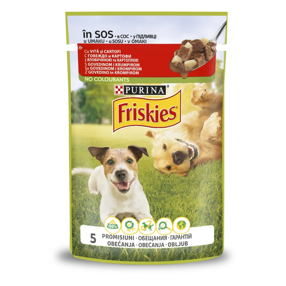 Hrana Umeda pentru Caini Friskies Adult Vita si Cartofi in Sos 85g