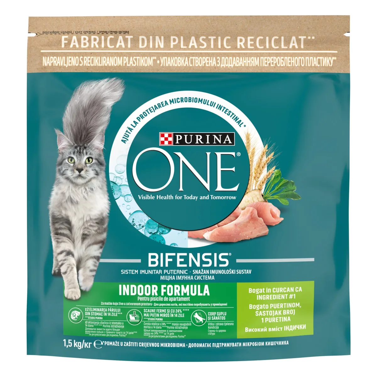Hrana Uscata Pisici Purina ONE Indoor Formula Curcan si Cereale Integrale 1.4kg