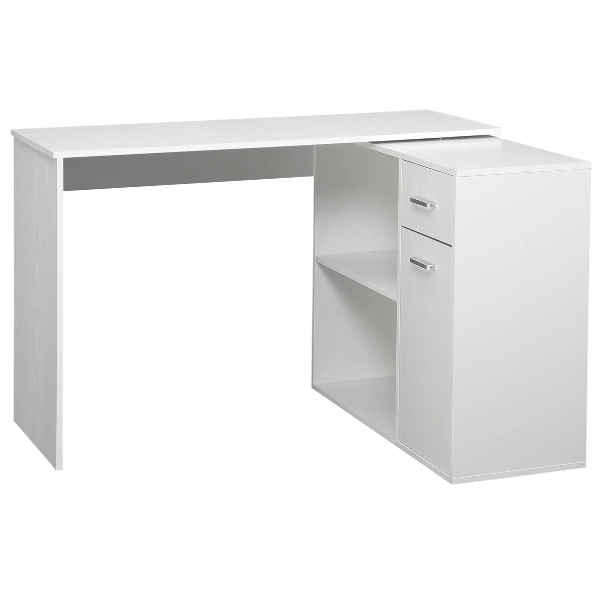 Birou de Colț HOMCOM Rotativ 180° Bibliotecă Sertar Dulap 117x82x74cm Alb