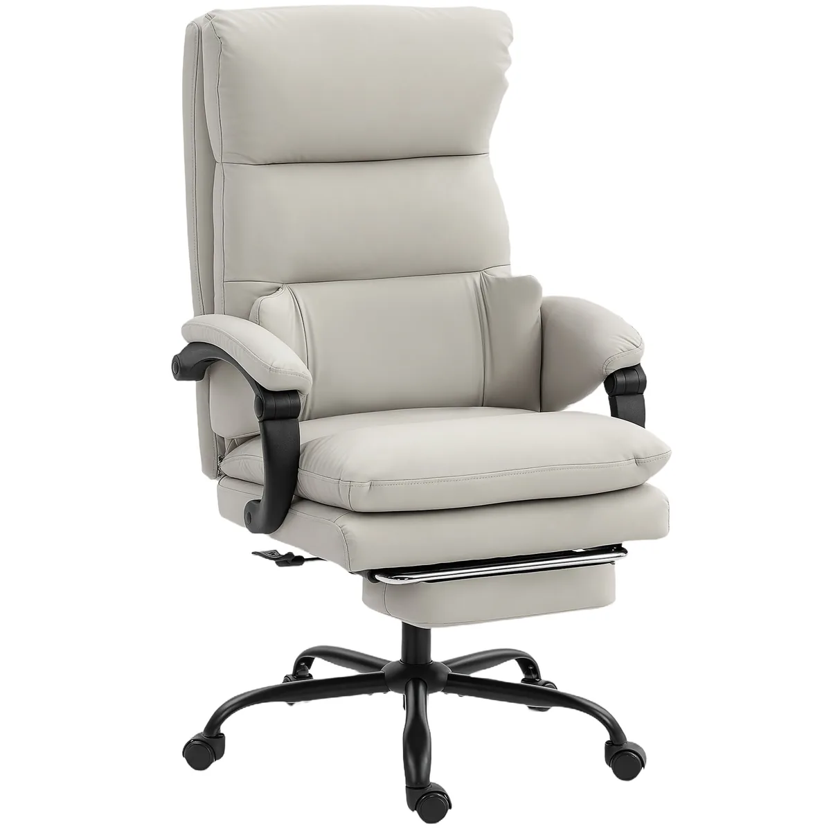 Scaun Birou HOMCOM Reglabil Inaltime Suport Lombar Piele Ecologica Gri Deschis