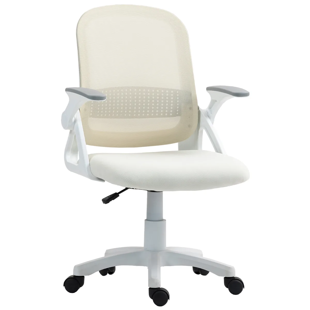 Scaun de Birou HOMCOM Mesh Cotiere Rabatabile Alb