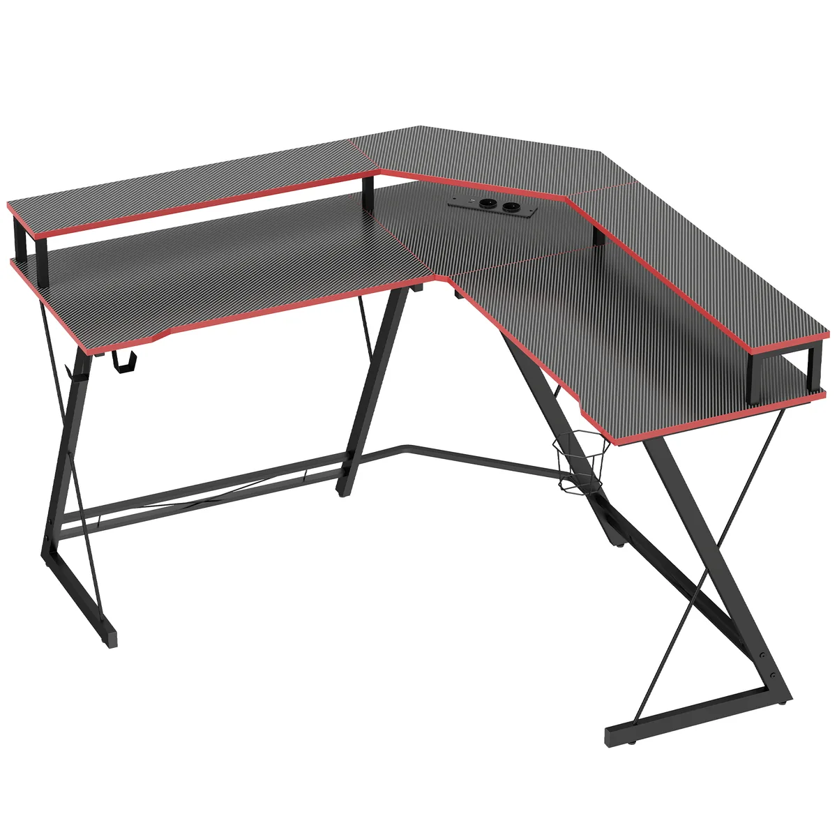 Birou în L HOMCOM 128 cm cu Prize cu Suport Monitor