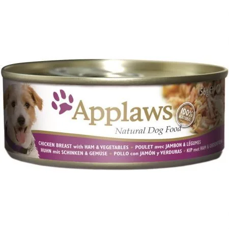 Conserva pentru Caini Applaws Pui cu Sunca si Vegetale 156g