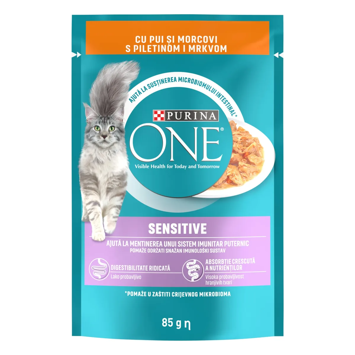 Hrana Umeda Pisici Purina ONE Sensitive Mini Fileuri Pui Morcov Sos 85g