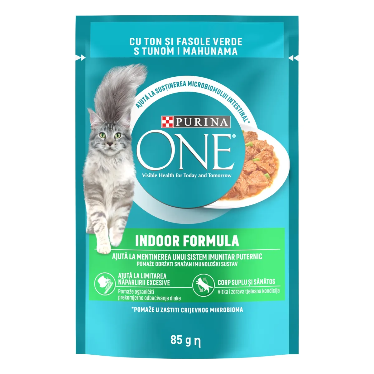 Hrana Umeda Pisici Purina ONE Indoor Mini Fileuri Ton Fasole Verde 85g