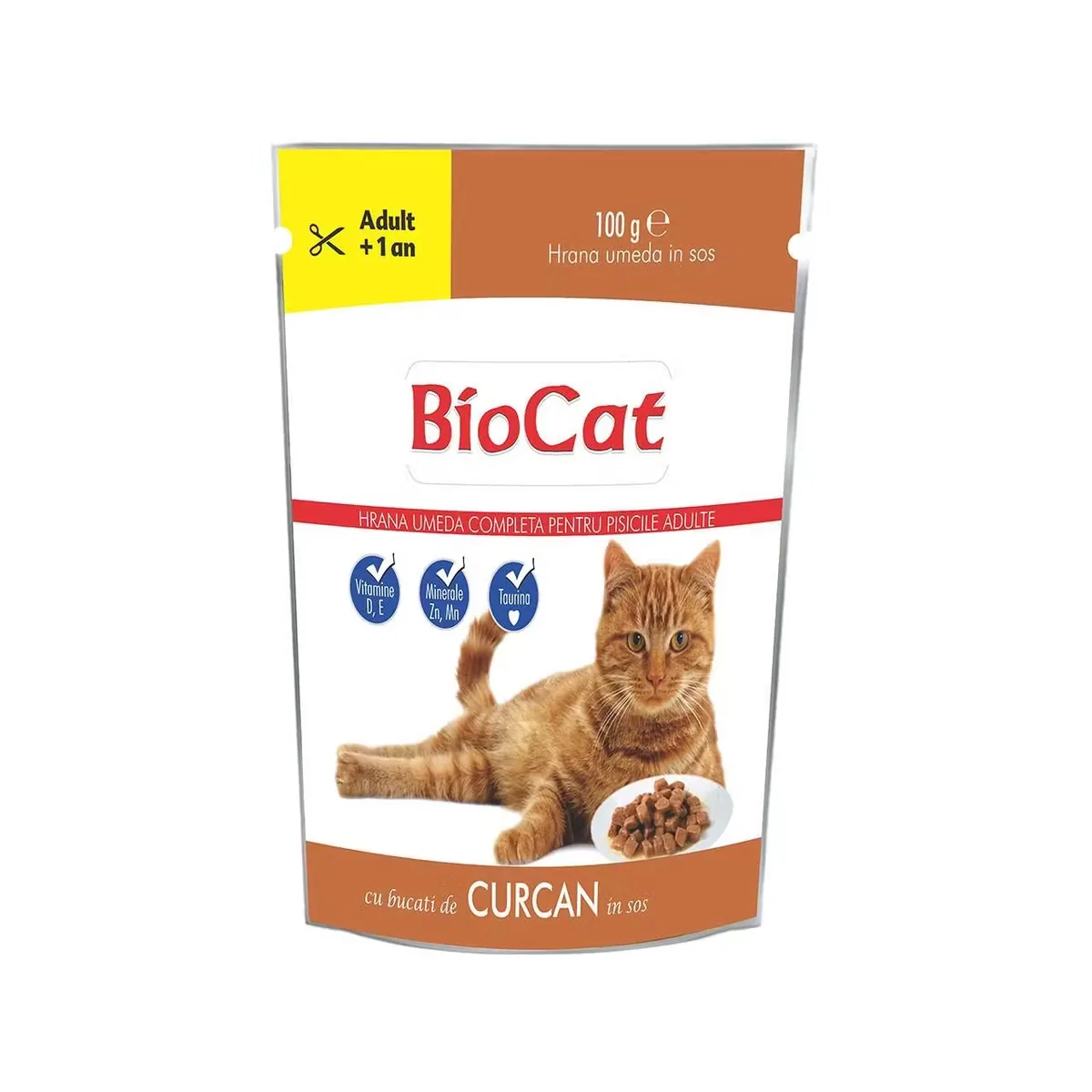 Hrana Umeda pentru Pisici Biocat Curcan in Sos Adulti 100g