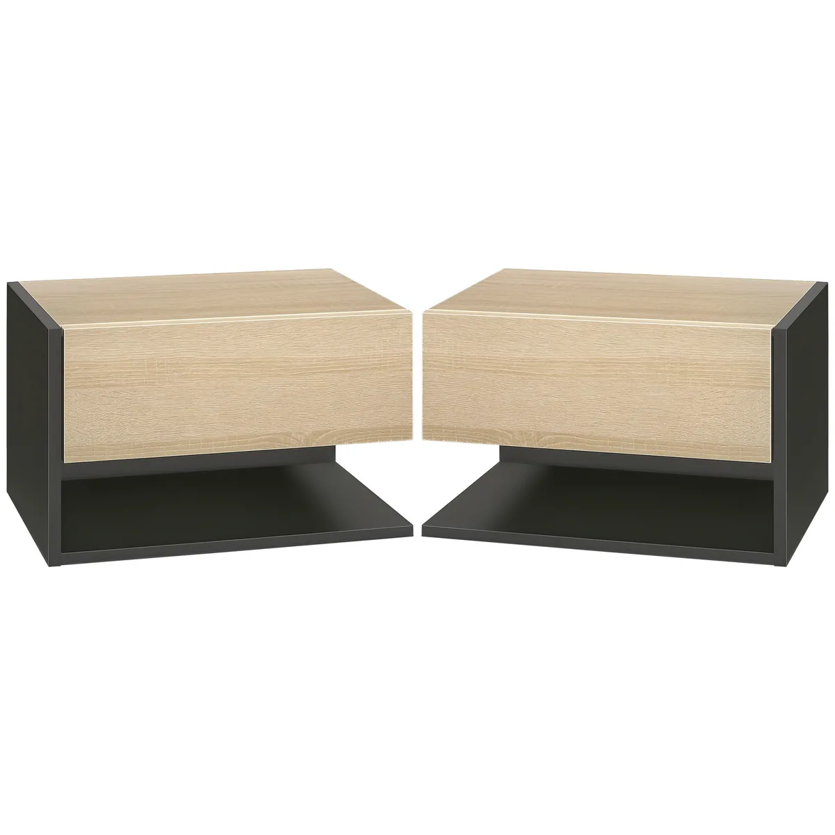 Set de 2 Noptiere Suspendate HOMCOM Bicolore Aspect Stejar Negru