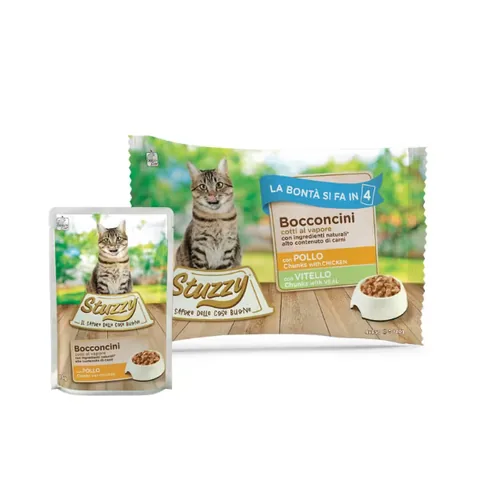 Hrana Umeda Pisici Stuzzy Pack Bucati Pui si Vitel in Gelatina 4x85g