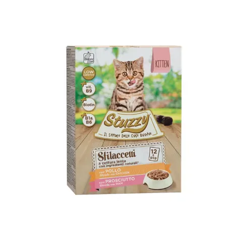 Hrana Umeda pentru Pisici Stuzzy Kitten Fasii Pui si Sunca in Sos 12x85g