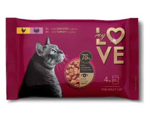 Hrana Umeda pentru Pisici My Love Plic Mix Pui si Curcan Set 4 x 85g