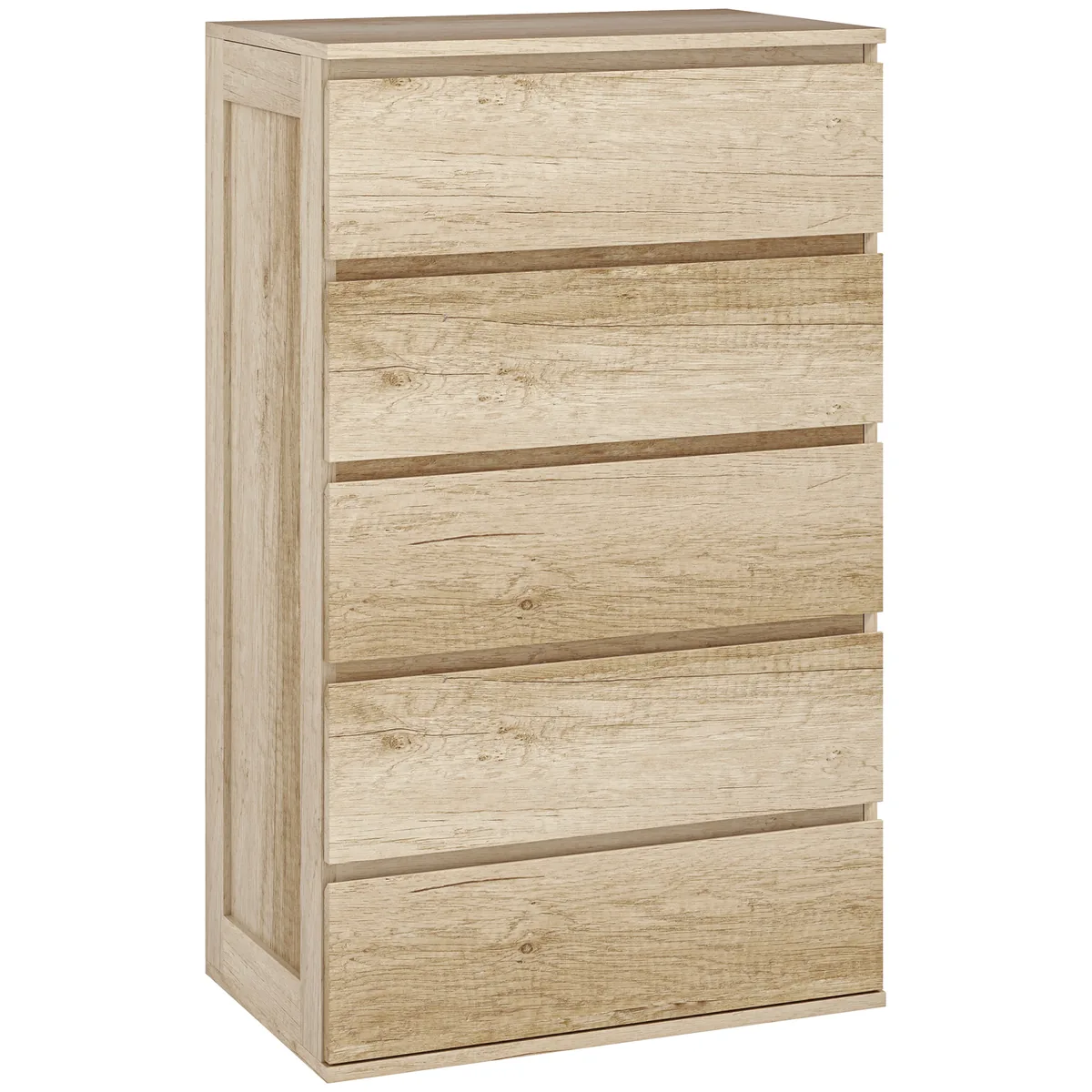 Comodă HOMCOM 5 Sertare Design Minimalist Lemn Natural 60x38x100cm