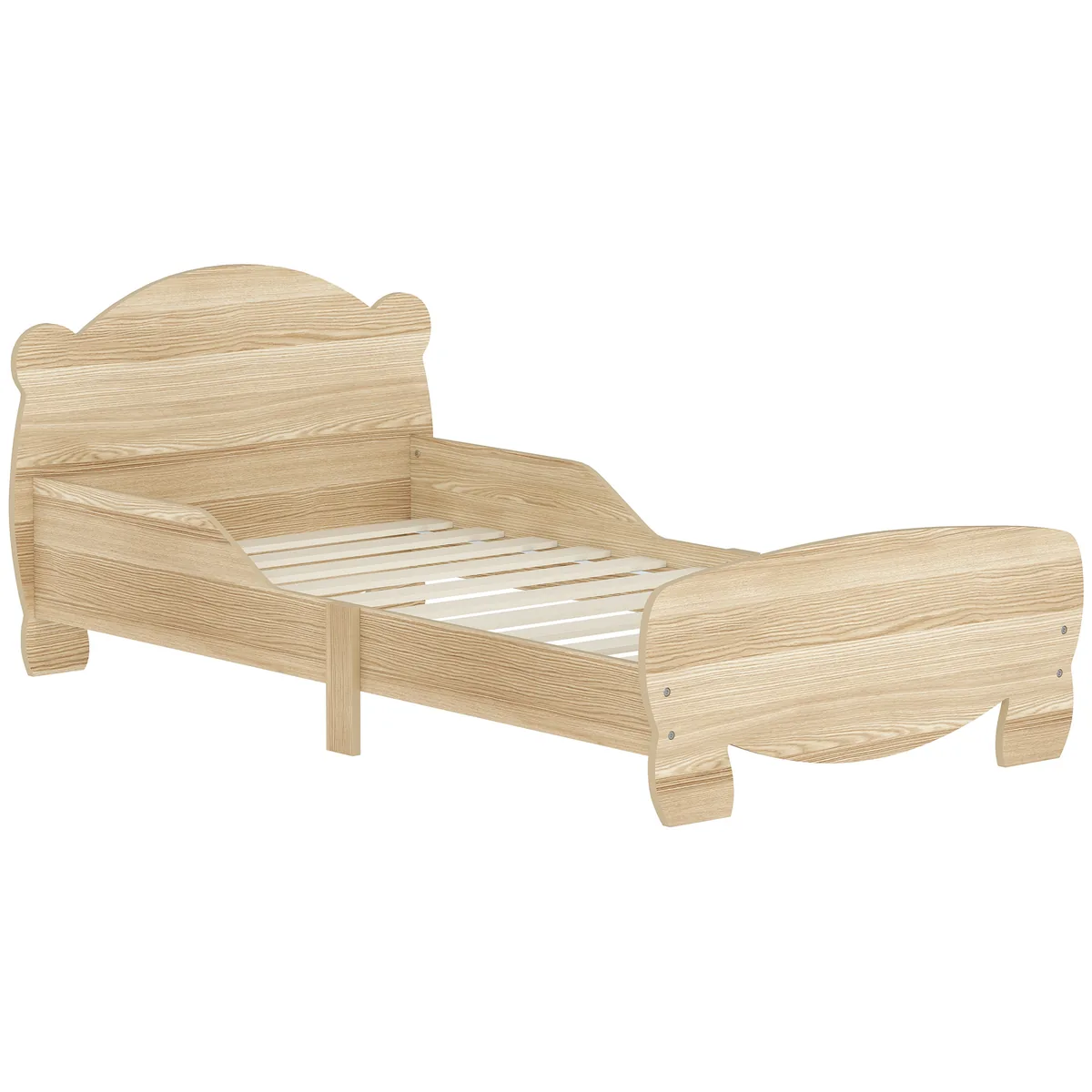 Pat Copii AIYAPLAY 70x140cm Urs Bariere de Siguranta Lemn Natural 3-6 Ani