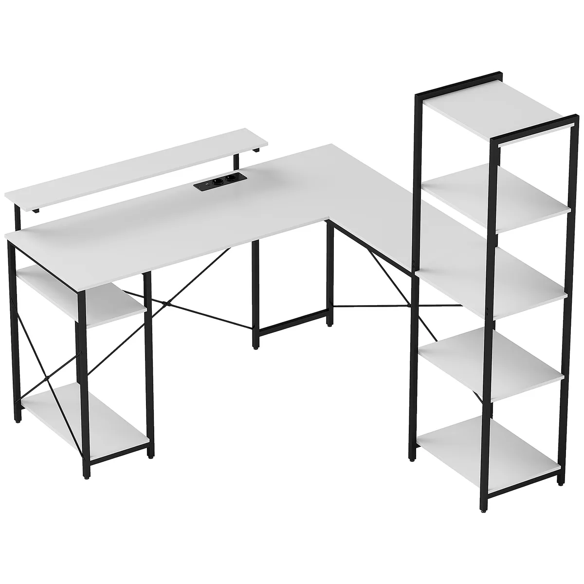 Birou de Colț pentru Computer HOMCOM L-Shape cu Bibliotecă 137x140x139.5cm Negru