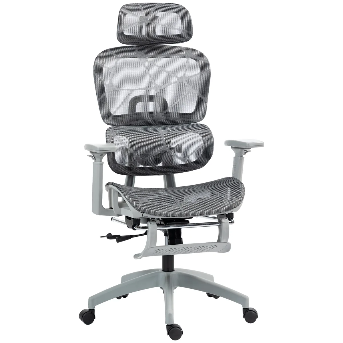 Scaun de Birou HOMCOM Plasa Cotiere 3D Spatar Rabatabil Gri