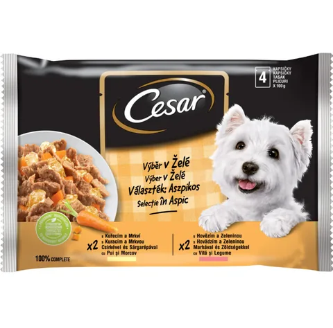 Hrana Umeda pentru Caini Cesar Pui si Vita in Aspic 4x100g