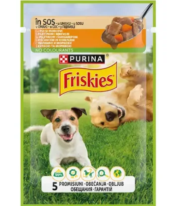 Hrana Umeda pentru Caini Friskies Adult Pui si Morcovi 100g