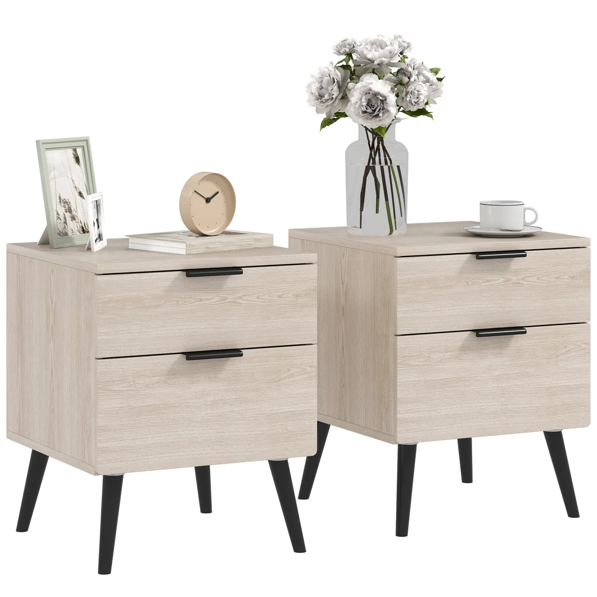Set de 2 Noptiere HOMCOM Lemn Natural 2 Sertare 40x40x50cm