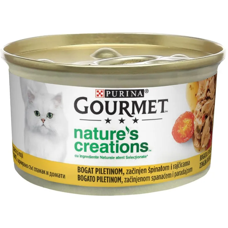 Hrana Umeda pentru Pisici Gourmet Nature`s Creation Pui/Rosii/Spanac 85g