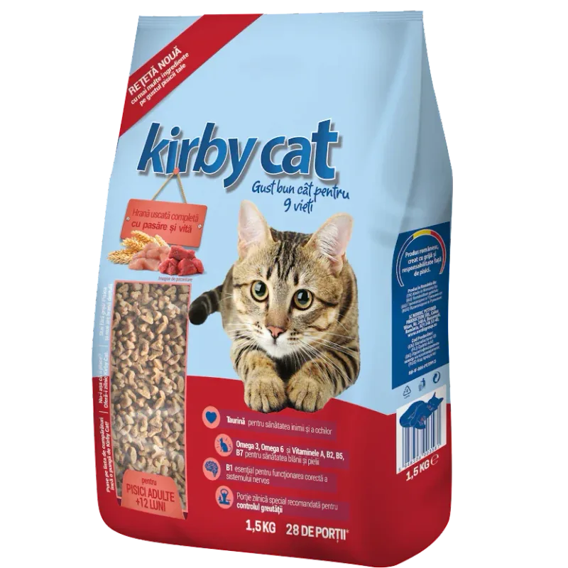 Hrana Uscata pentru Pisici Kirby Cat Pasare si Vita 1.5kg