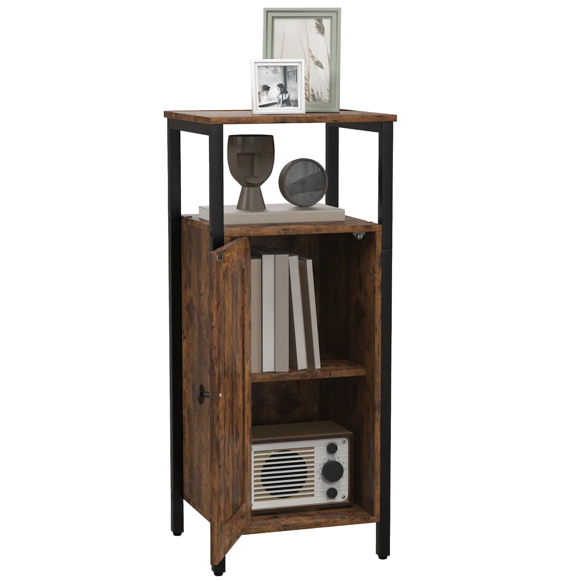 Noptieră HOMCOM Industrială 2 Rafturi Deschise Raft Reglabil 34x30x80cm Maro Rustic