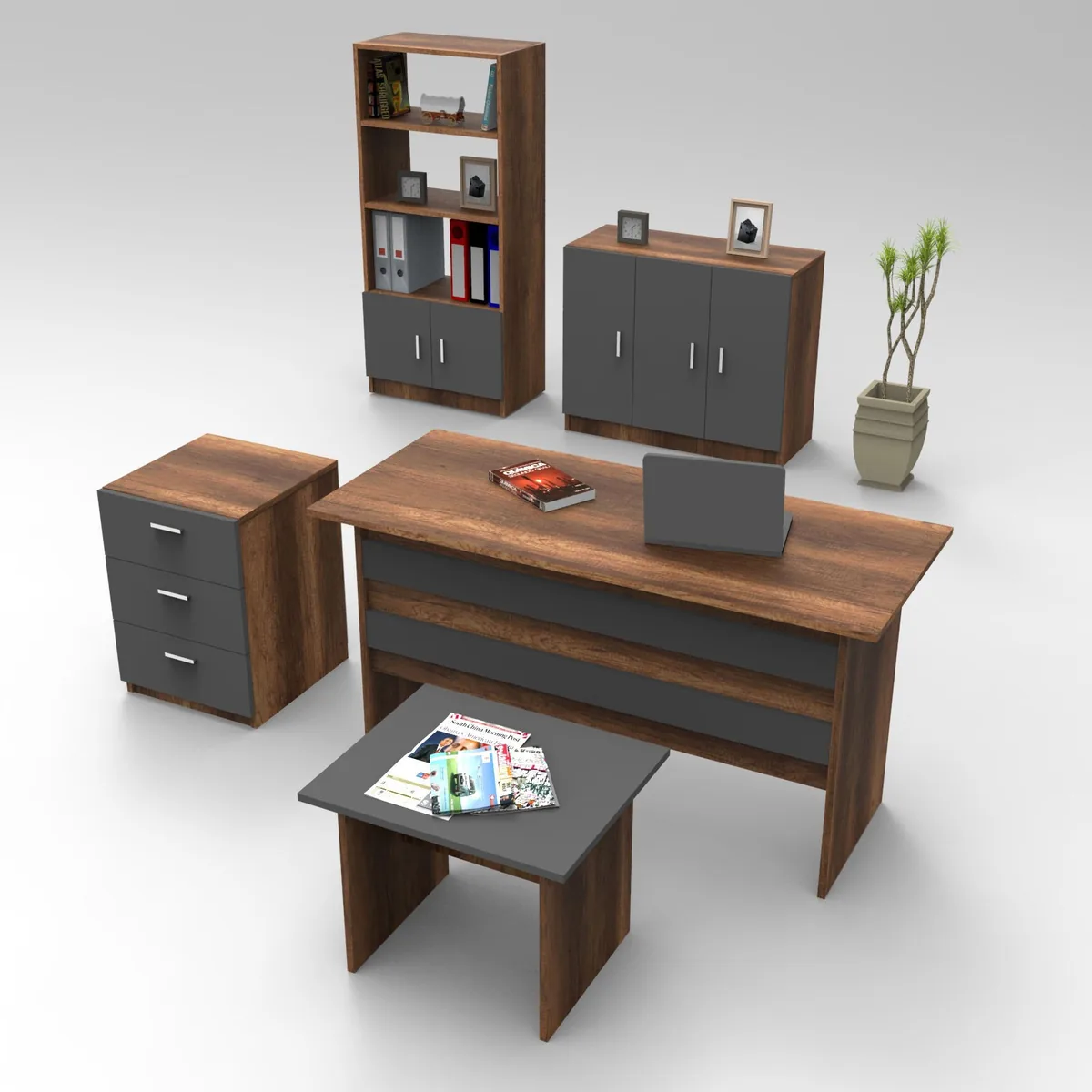 Set Mobila Pentru Birou VO14-BA 5 Piese Nuc