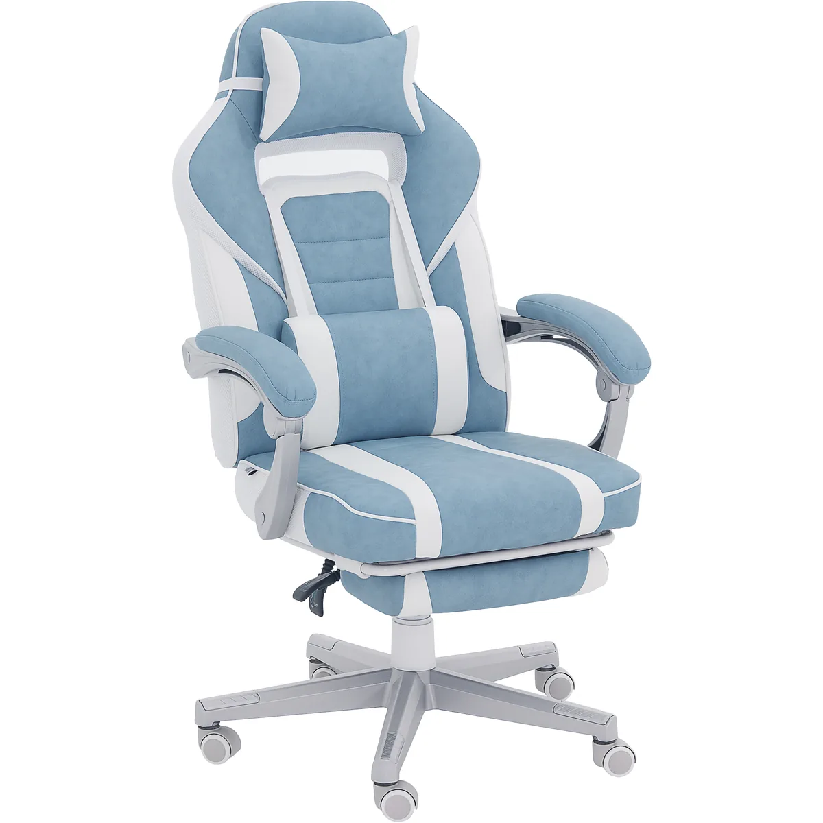 Scaun Gamer HOMCOM Rabatabil Suport Picioare Retractabil Suport Lombar Albastru