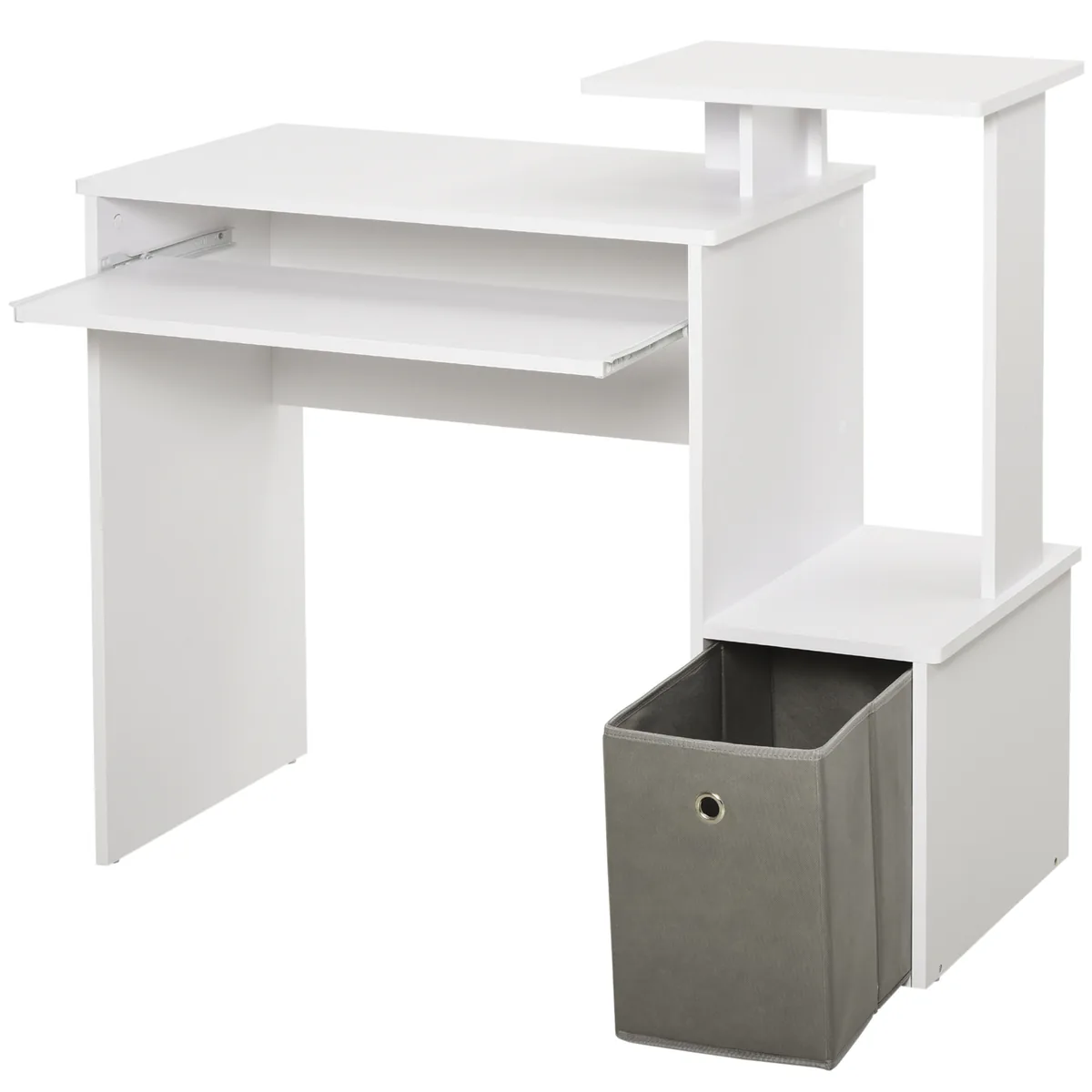 Birou HOMCOM Modern cu Etajeră Suport Tastatură Sertar Țesătură 100x40x86.6cm Alb