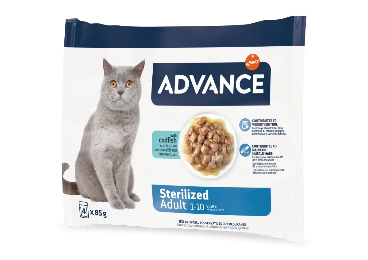 Hrana Umeda pentru Pisici Advance Sterilized Cod Multipack 4x85g