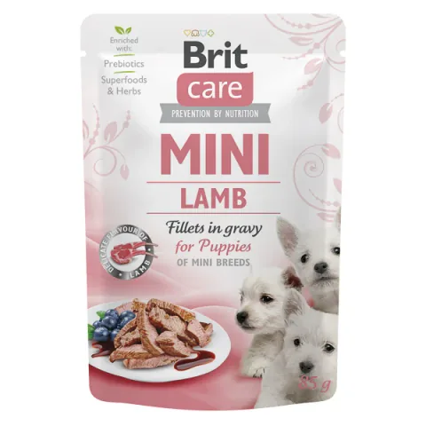 Hrană Umedă pentru Căței Brit Care Dog Mini Plic Puppy File Miel în Sos 85g