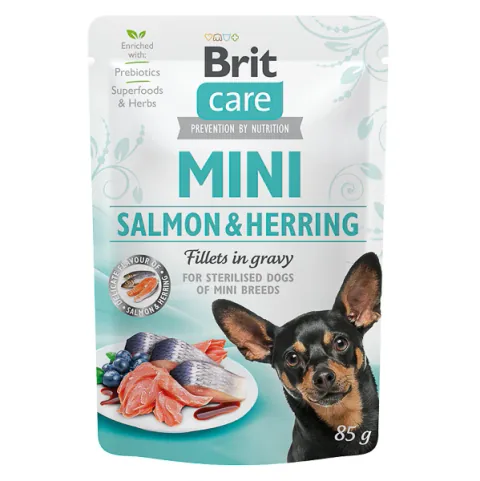 Hrana Umeda Caini Brit Care Dog Mini Plic Sterilised File Somon si Hering in Sos 85g