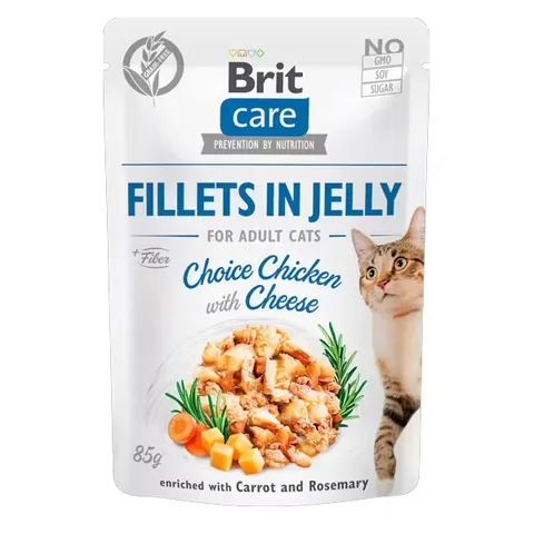 Hrana Umeda Pisici Brit Care Cat Fillets in Jelly Choice Chicken With Cheese 85g