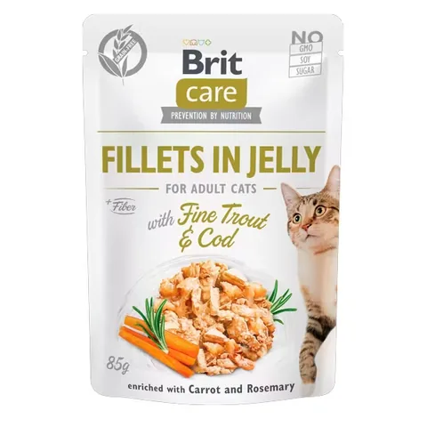 Hrana Umeda pentru Pisici Brit Care Cat Fillets in Jelly Pastrav si Cod 85g