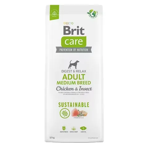 Hrana Uscata Caini Brit Care Sustainable Adult Medium Breed Insecte Pui 12kg