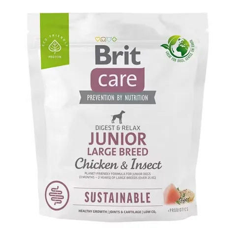 Hrana Uscata Caini Brit Care Sustainable Junior Large Breed Pui si Insecte 1kg