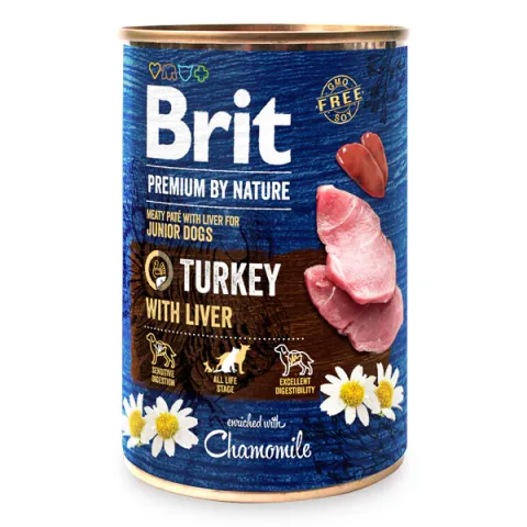 Conservă pentru Câini Brit Premium by Nature Junior Curcan cu Ficat 400g