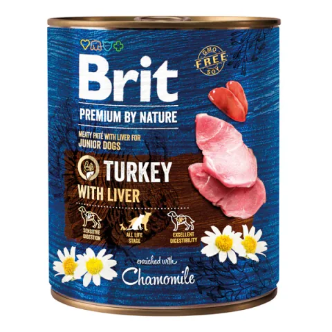 Conservă pentru câini Brit Premium by Nature Junior Curcan cu ficat 800g