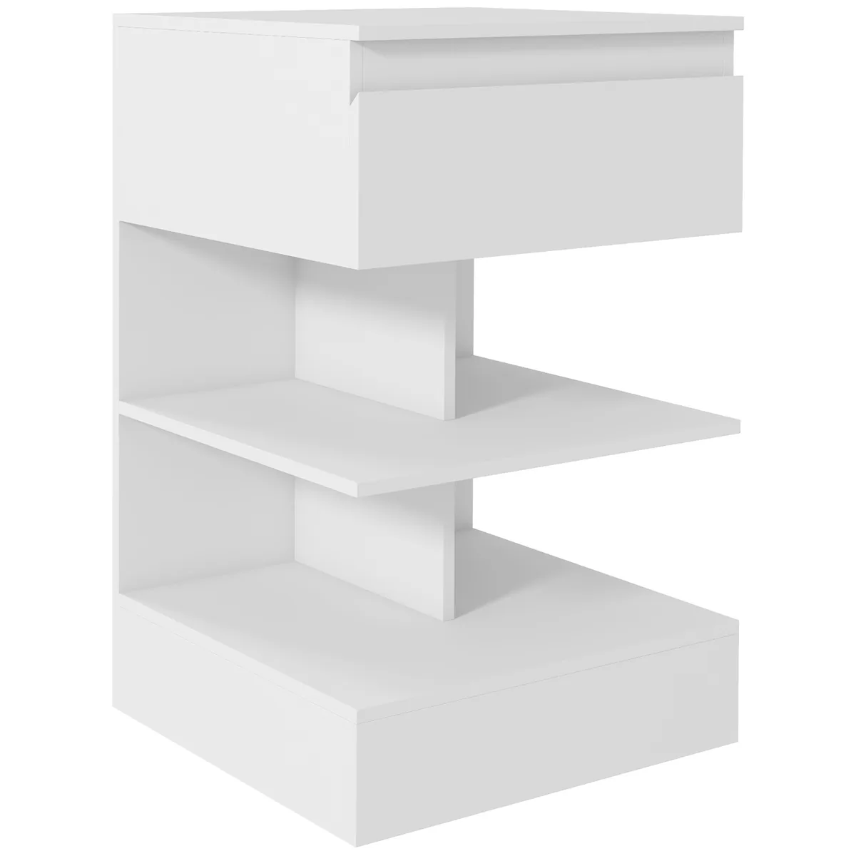 Noptiera HOMCOM Moderna cu 1 Sertar si 2 Rafturi 39x39x65 cm Alb