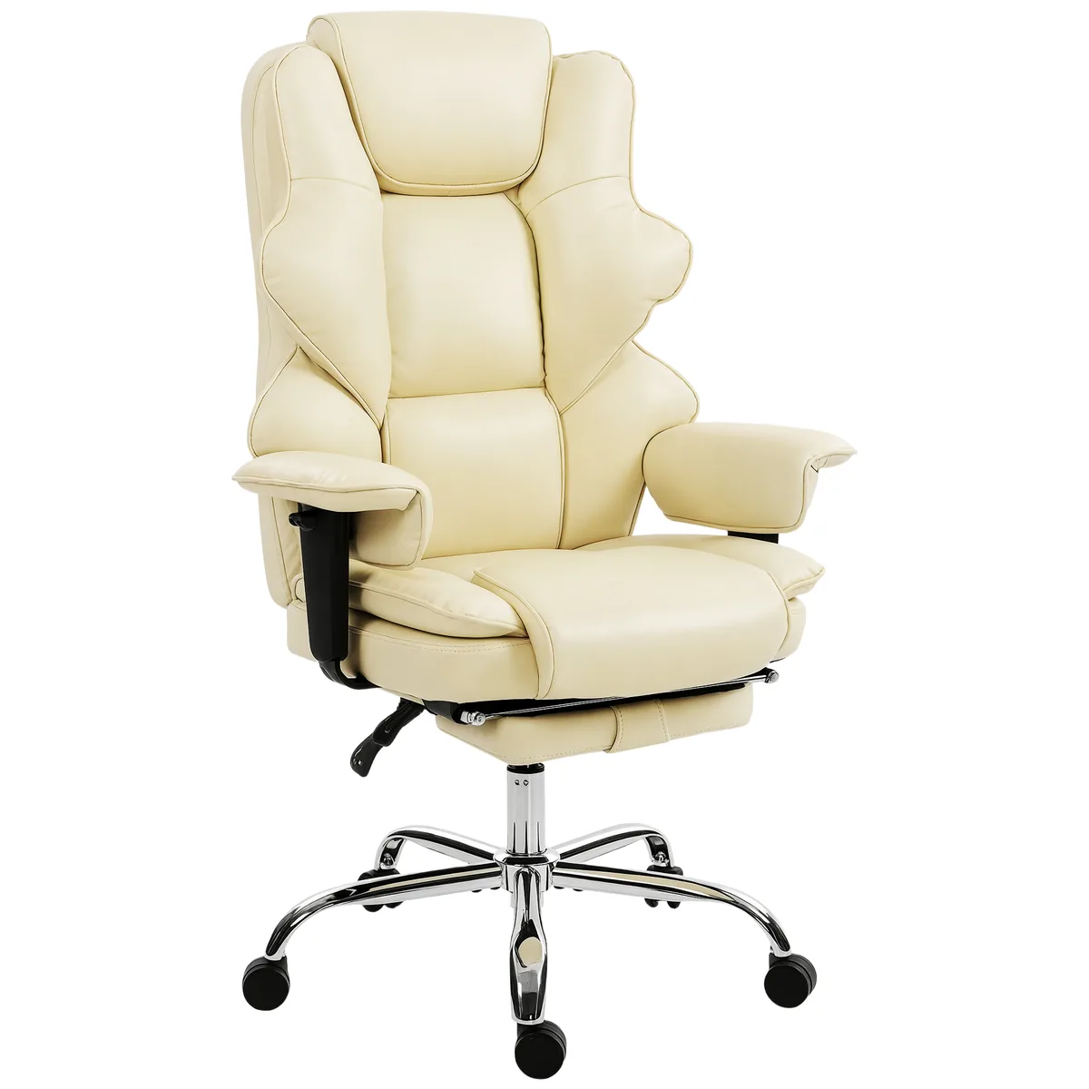 Scaun de Birou HOMCOM cu Suport Picioare si Tetiera Piele PU Crem
