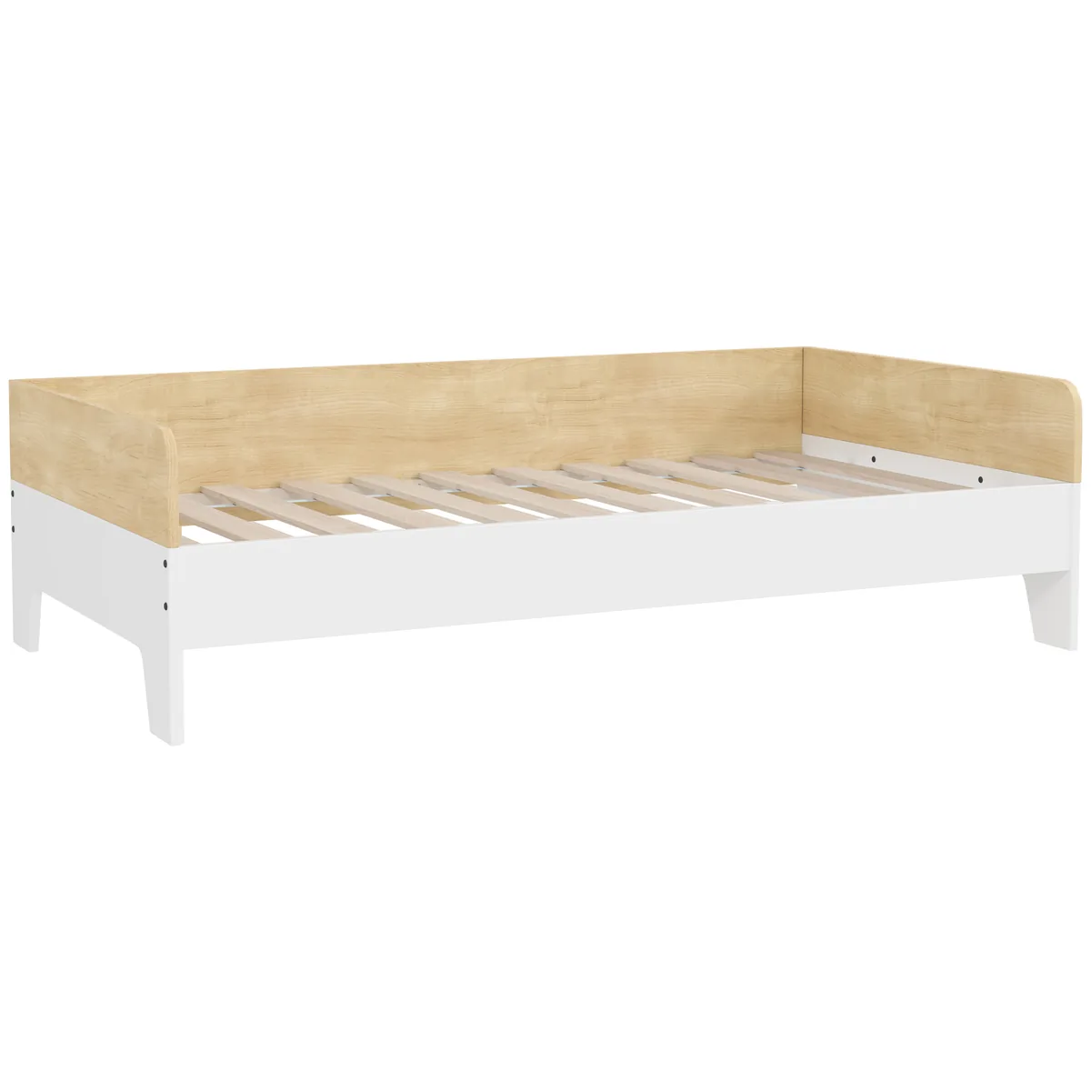 Pat Copii AIYAPLAY 143.5x74x40cm Somiera Lamele Panouri Inalte Design Jos Alb
