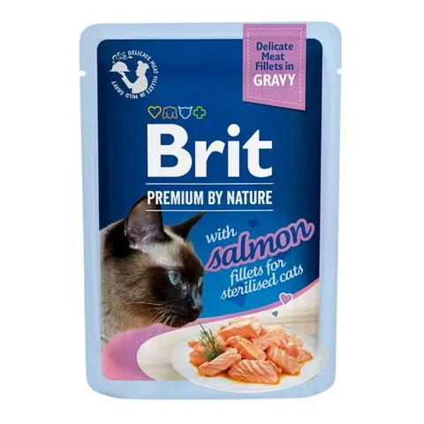 Hrana Umeda pentru Pisici Brit Premium Cat Delicate Somon in Sos pentru Sterilizate 85g