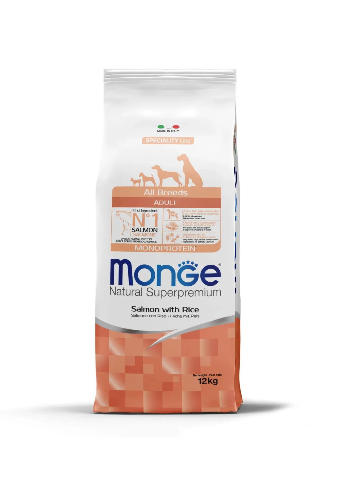 Hrana Uscata Caini Monge Natural Superpremium All Breeds Adult 12 kg Somon & Orez