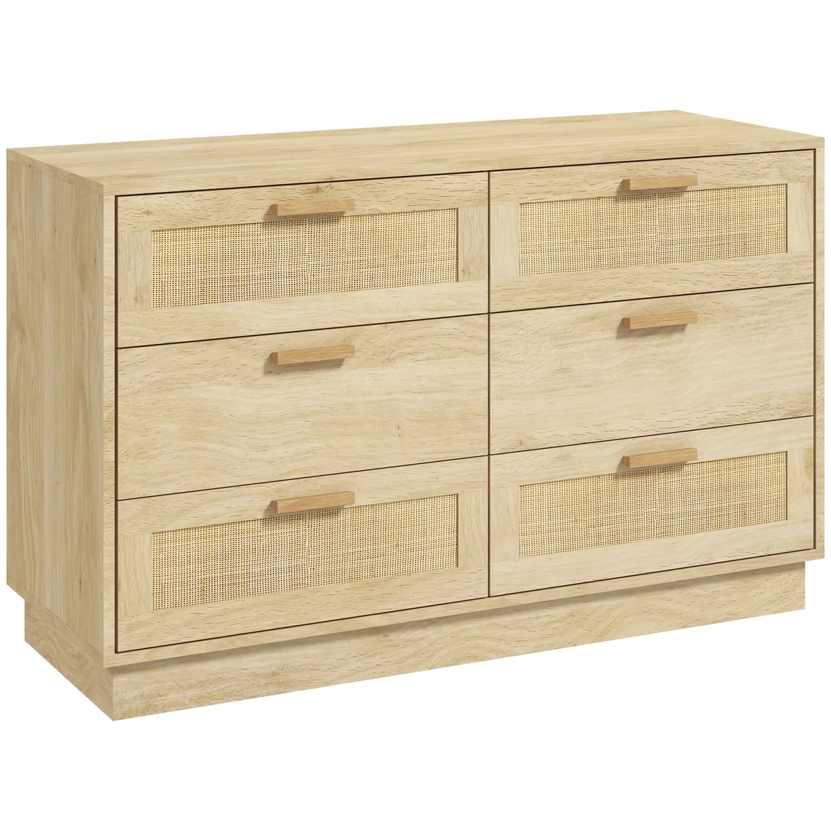 Comoda HOMCOM Boho 6 Sertare Lemn Rattan 110x40x69 cm Stejar