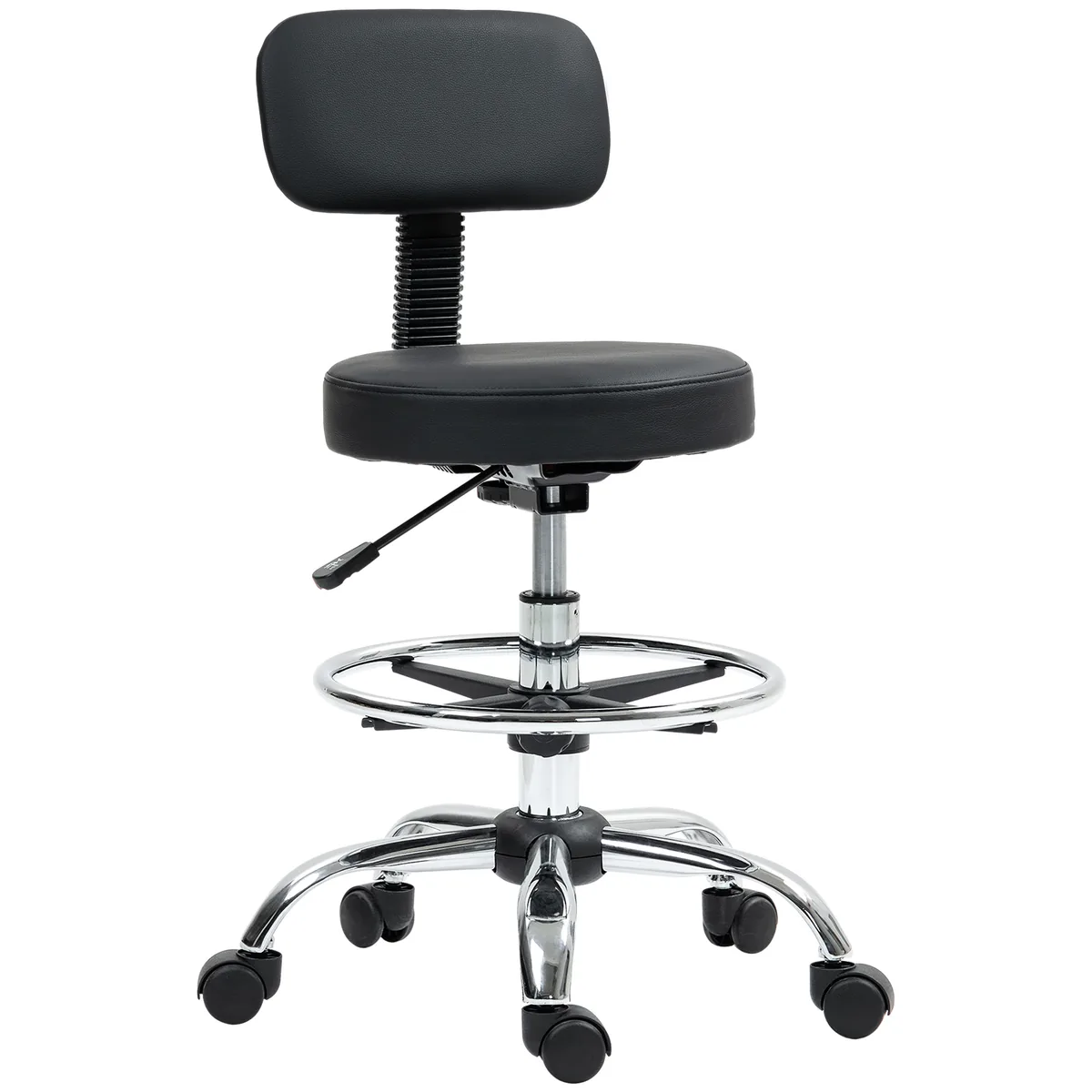 Scaun Rotativ HOMCOM Inaltime Reglabila 78-92cm Suport Picioare Negru Piele Ecologica
