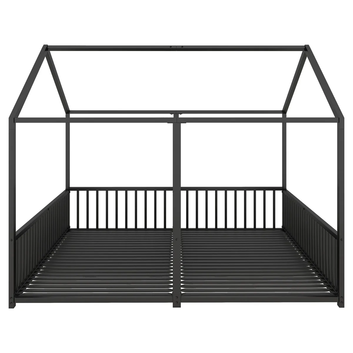 Pat Dublu Copii WM Store DE 90x200cm Casa Bariera Siguranta Negru fara Saltea