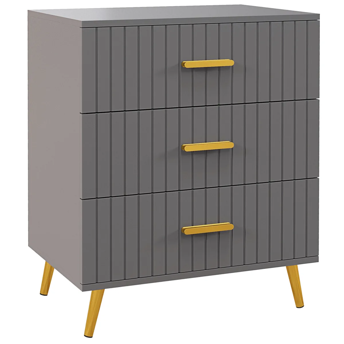 Comodă de Dormitor HOMCOM 3 Sertare Picioare Aluminiu 60x40x71.5cm Gri Închis