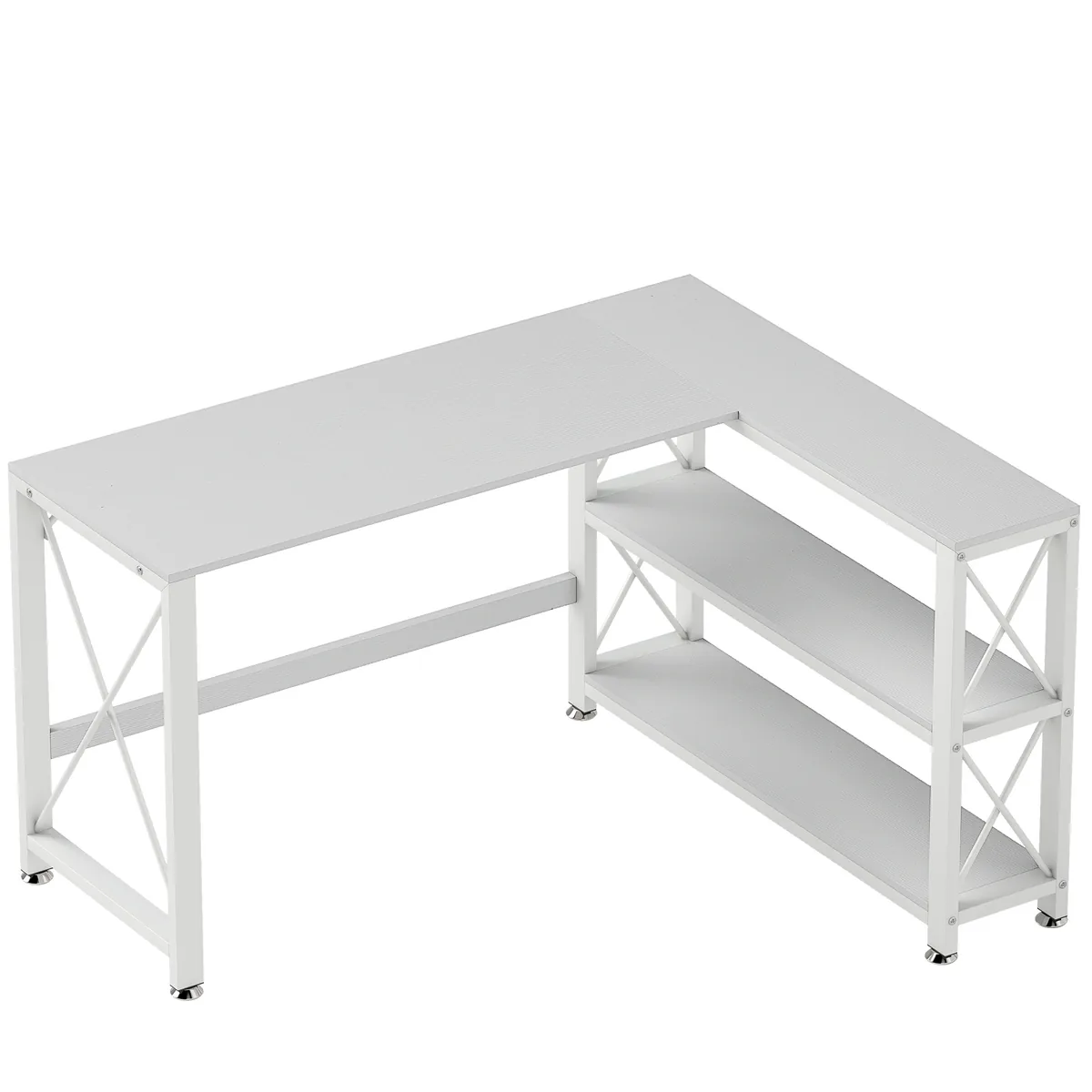 Birou de Colț HOMCOM Modular Reversibil cu Depozitare și Raft 135x110x75cm Alb